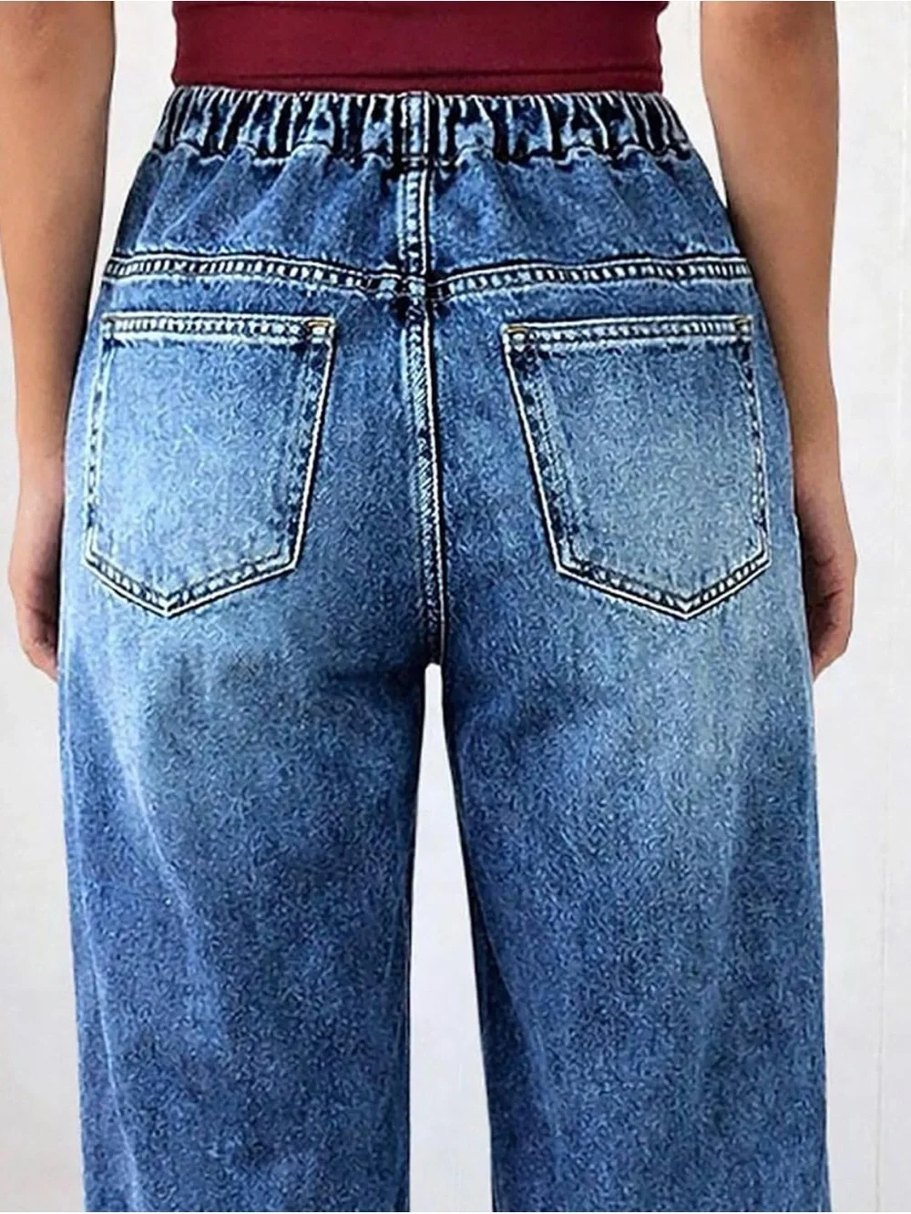 Flamingals Barrel Leg Capri High Waist Pleated Drawstring Jeans 3XL FG30-28